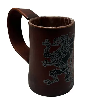 $22 • Buy Ye Dragon And Unicorn Leather Wood Bottom Medieval Renaissance Mug Dragon Cup