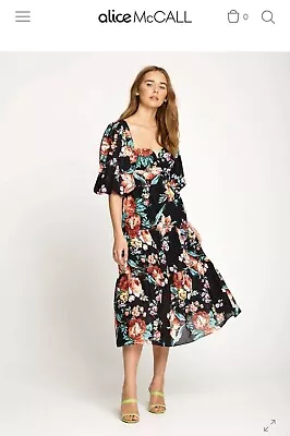 Free Express Post Alice McCall Elegant Floral Print Maxi Black Dress Size 8 • $99