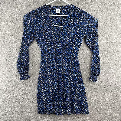 Cabi Women's Dress Size Small Black Blue Floral Long Sleeve Pleated Pullover • $9.73