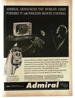 1959 Admiral Portable TV Television First Wireless Remote Control Vintage Ad • $8.95