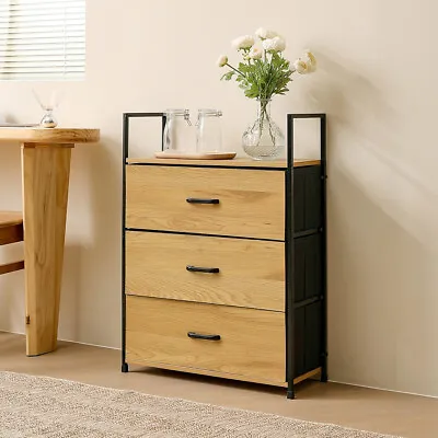 3 Drawers Chest Of Drawers Fabric Dresser Bedside Storage Unit Bedroom Cabinet • £39.95