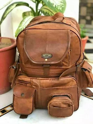 Leather Padded Laptop Backpack Rucksack Shoulder Bag 16  Twelve Pocket Vintage • $138.49