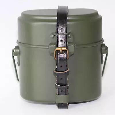 WW2 German M31 Mess Kit Tin With Leather Strap Green Box Field Gear Metal • $32.29