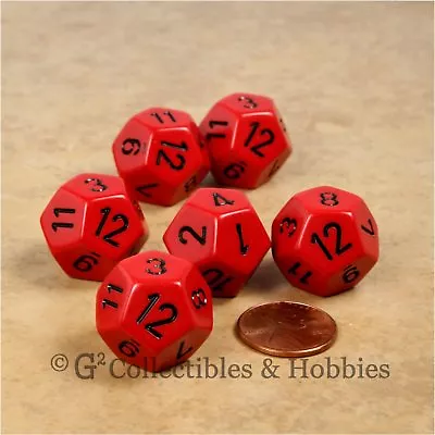 NEW Set Of 6 D12 Dice Red With Black Numbers Twelve Sided RPG D&D Game 18mm D12s • $5.99