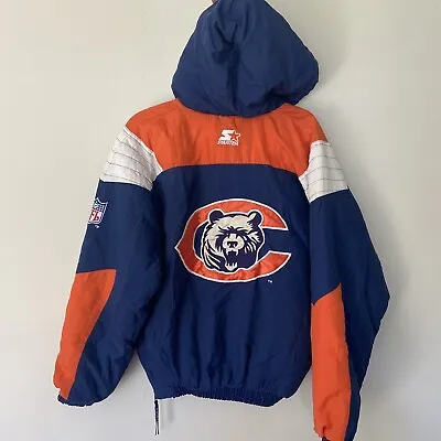 Vintage 90s NFL Starter Chicago Bears 1/4 Zip Football Pullover Puffer Jacket-S • $200