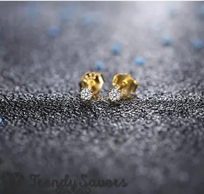 3mm 14K Solid Gold On Sterling Silver Tiny Stud Earrings With Swarovski Crystals • £3.89
