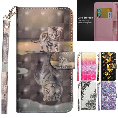 For Samsung S24 S23 S21FE A21S Patterned Magnetic Leather Wallet Flip Case Cover • $15.88