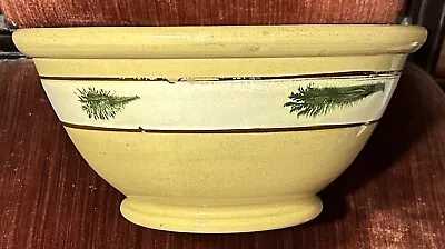 Antique 13.75” Mochaware Seaweed Green Mocha Bowl Yellow Ware VGC 1850s Ohio • $950