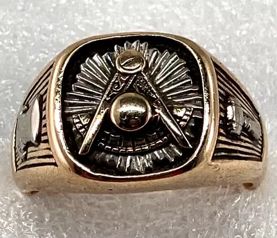 Vintage Masonic Past Master Ring 10K Yellow Gold Size 13 1/2 Top Hat & Gavel • $495