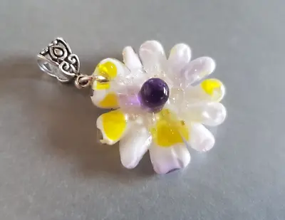 Flower Pendant Murano Glass Best Present Necklace Jewellery Handmade • £12.55