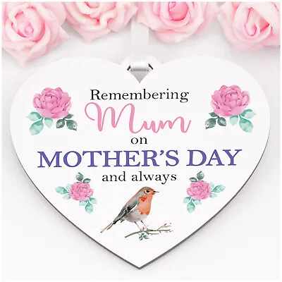 Robin Memorial Remembering Mum On Mothers Day Hanging Heart Plaque Nanny Nan Mam • £5.99