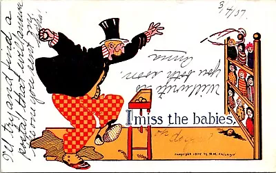 Postcard 1907 Magician Carnival Game Miss Babies Humor D10 • $5.09