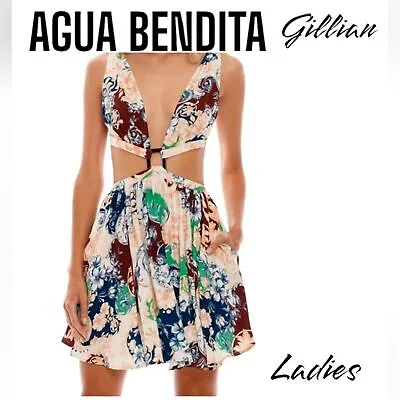 AGUA BENDITA NWT Sz L GILLIAN Triangle Top Cut Out Open Back Floral Mini Dress • $54.77