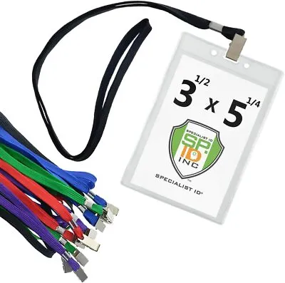 10 Pack - 3 1/2 X 5 1/4 Clear  Vertical Credential Badge Holders With Lanyards • $15.99