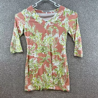 Barbara Gerwit Women's Coral Green Floral Print 3/4 Sleeve Dress Size L • $22.49