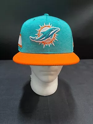 Miami Dolphins Tem Issued Logo Aqua Snapback Hat Orange Stripe Brand New • $14.99