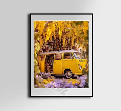 Yellow Volkswagen Book Shop Art Poster Canvas Wall Art Home Decor • $169.99