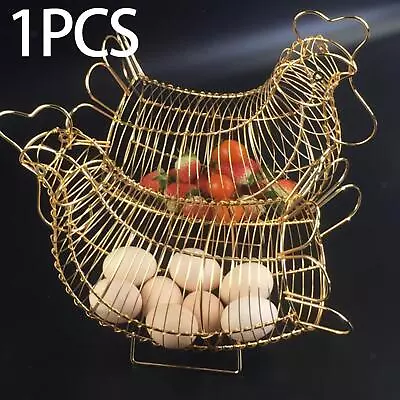 Metal Wire Egg Basket Egg Storage Basket Organizer Food Storage Basket Hen • £12.70