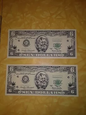 A Pair Of 6 Dollar Sexual Monica Lewinsky Bill Clinton Political Funny Money  • $19.95