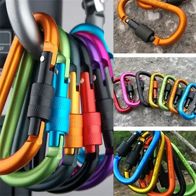 Set Of 6 Aluminum Carabiner D-Ring Clip Hook Hiking Keychain Screw Locking UK • £5.99