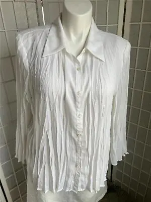 Women's Venezia Jeans 22/24 White Pleated Crinkle Button Up Blouse • $15.19