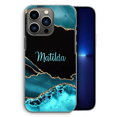 $16.79 • Buy Personalised Initial Phone Case For IPhone 13/12 Blue Black Marble Hard Cover
