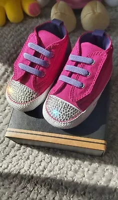 Infant Converse Pink Size 4 Customised With Genuine Swarovski Crystals 💎 • £15