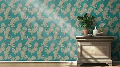 £22.79 • Buy Rasch Non-woven Wallpaper 746457 Petrol Gold Metallic Indian Paisley (4,24£/1qm)