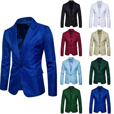 Mens Business Formal Slim Fit Suit Coat Work One Button Blazer Jacket Casual Top • $21.71