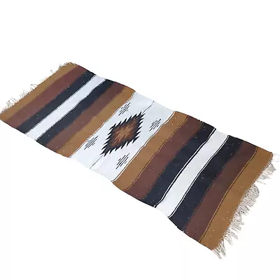 Native American Rug Brown Tan Fringe Southwestern Tribal Geometric Diamond Woven • $74.80