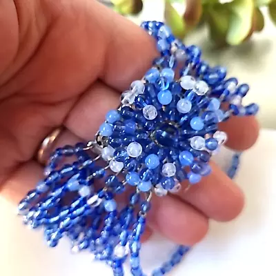 Vintage Estate Blue Glass Seed Beads Multi Strands Bracelet 7 Wrist • $1.25