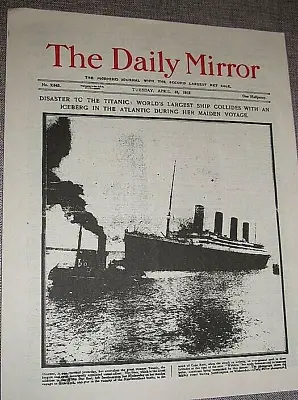 1912 TITANIC Newspaper Daily Mirror Antique Photos London New York Old Vintage • £8.99