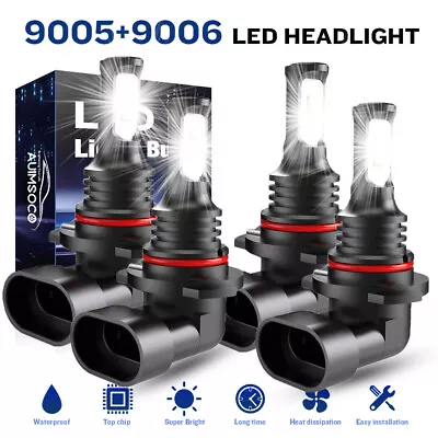 9005+9006 Combo LED Headlight 240W 4000LM High/Low Beam 6000K White 4 Bulbs Kit • $25.99