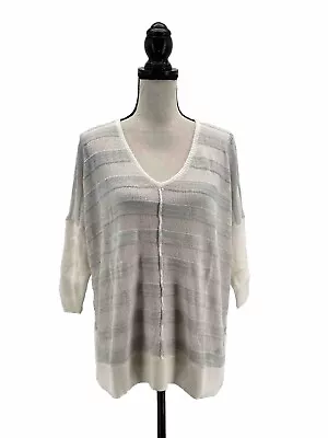 Marla Wynne Womens Knit Top Gray Stripes Medium Batwing Sleeve Boxy Lightweight • $25.99