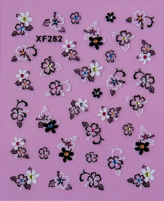 Rhinestone Flowers Rose Daisy Stripes Nail Decals Stickers   • $2.74