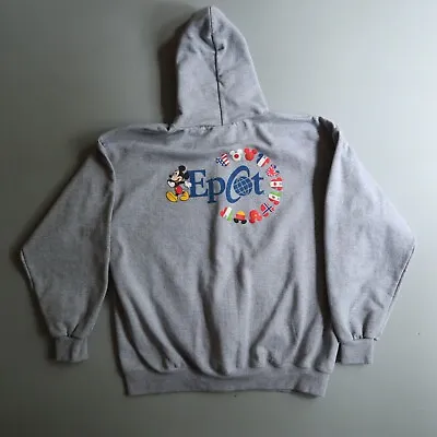 Disney Epcot Zip Hoodie Sweatshirt Jacket Gray Mickey Mouse Flags Adult Large • $29