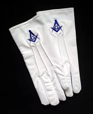 Mens Masonic White Stretch Nylon Dress Gloves Slip-On (MAS-GLN) • $12.95