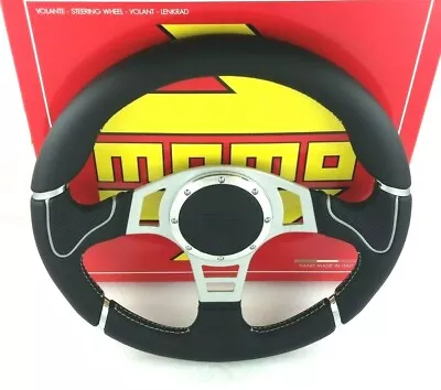 Genuine Momo Millennium Sport Black Leather 350mm Steering Wheel Grey Stitching • $391.64