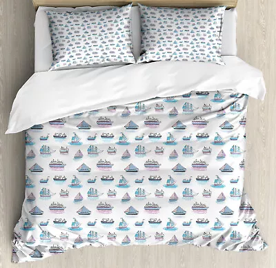 Marine Duvet Cover Set Watercolor Boats Sailing • £32.99