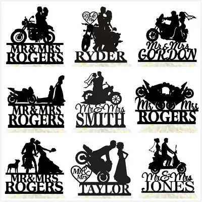 Personalized Motorcycle Wedding Cake Topper Mr And Mrs Funny Couple Decoration • $16.99