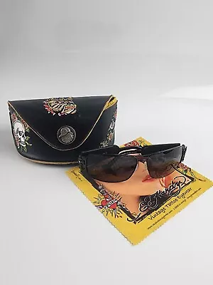 Vintage ED HARDY Rhinestone Bulldogs Skulls Cross Sunglasses Case Cloth • $85