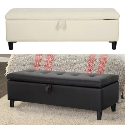 Large Leather Storage Ottoman Chest Toy Blanket Box Bench Hallway Footstool Seat • £75.95