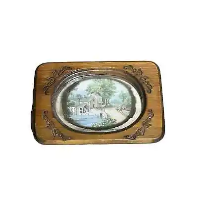 Vintage Wood Framed Mirror Picture. House With Mill. Wall Decor.  • $12.99