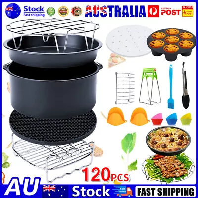 8 In Air Fryer Accessories Frying Cage Dish Baking Pan Rack Pizza Tray Pot Glove • $30.55