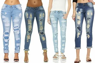 £21.04 • Buy VIP Distressed And Repaired Skinny Stretch Ripped Jeans For Women Junior Or Plus