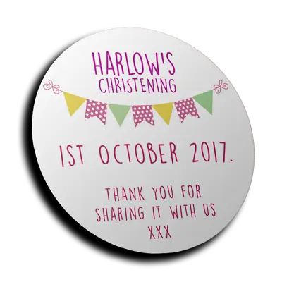 £2.59 • Buy Personalised Christening Baptism Stickers With Pink Banner For Sweet Cones