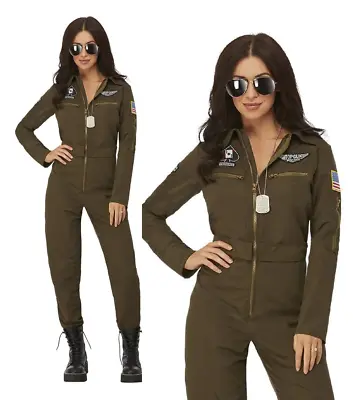 Top Gun Ladies Aviator Costume Deluxe Licensed Pilot Film Show Fancy Dress • $123.85
