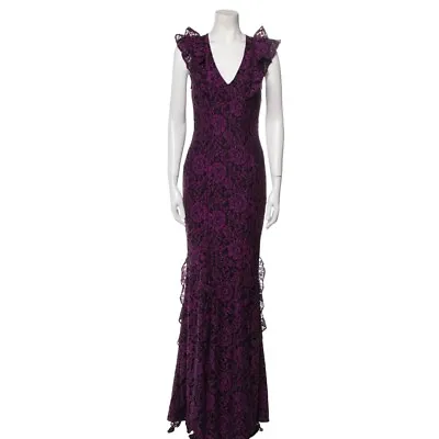 $120 • Buy Zac Zac Posen Purple Black Lace Josephine Maxi Gown Dress 6
