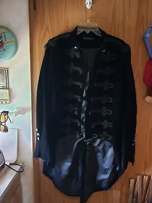 Men's Jacket Long Black Velvet Gothic Steampunk PIRATE COOL Coat • $219