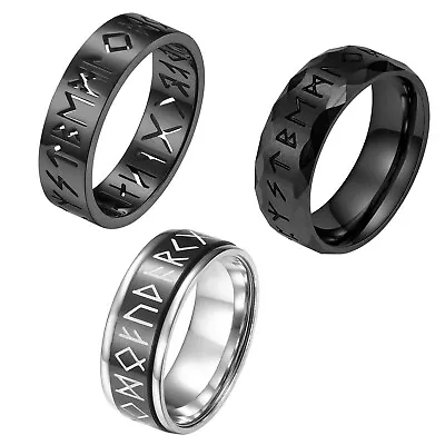 3PCS Mens Norse Viking Runes Stainless Steel Ring 8MM Spinner Anxiety Band #6-12 • $14.24